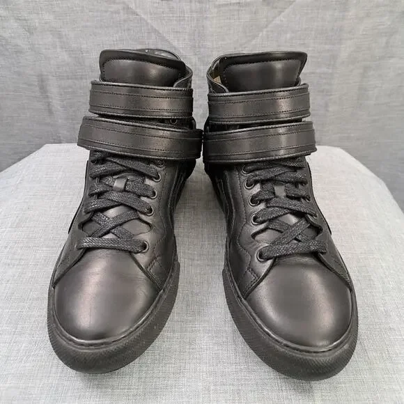 Men Pierre Hardy ES01 Double Strap Leather Black High Top Sneakers Size 38 Sneakers